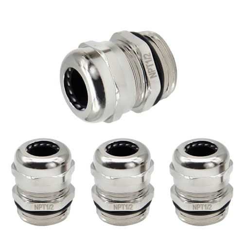4pcs 1/2" NPT Adjustable 6-12mm Cable Glands made of copper, IP68 Strain Relief Waterproof Cord Connector Grommet,Wire Pass Through Grip