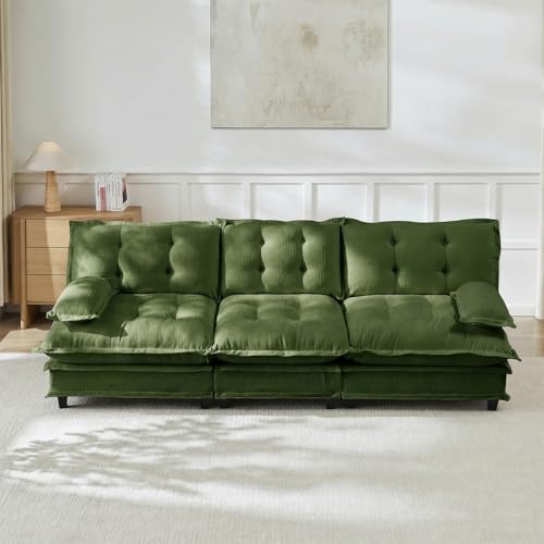 Image of 107 inch Sectional Couches for Living Room, Green 3 Seater Modern Chenille Deep Seat Sofa Set, Salas para Casa, High Back Cloud Couch Modular Sectional Sets