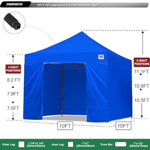 Image of ABCCANOPY Heavy Duty Easy Pop up Canopy Tent with Sidewalls 10x10, Royal Blue
