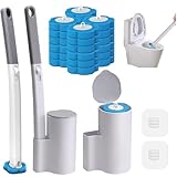 Disposable Toilet Brush 2Pack with 24 Refill Sponges, Wall Mounted Toilet Cleaning Wand System with Holder for Bathroom, Sink, Bathtub, and Floor Cleaning