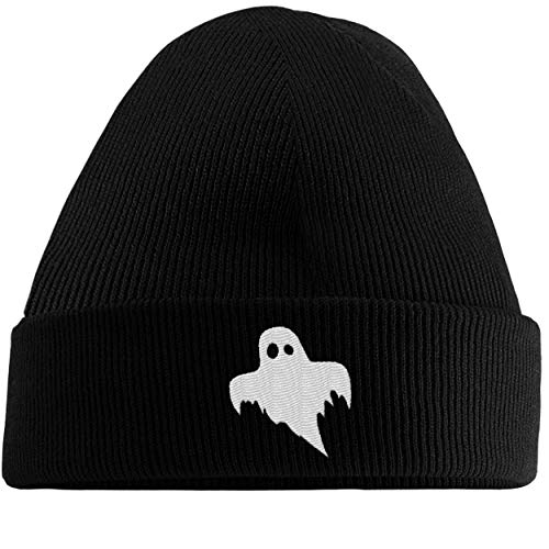 Image of Hippowarehouse Scary Ghost Logo Embroidered Beanie Hat Black