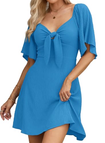 Image of Dokotoo Womens Dresses 2026 Spring Summer Deep V Neck Elegant Cocktail Bow tie Mini Dress S-XL