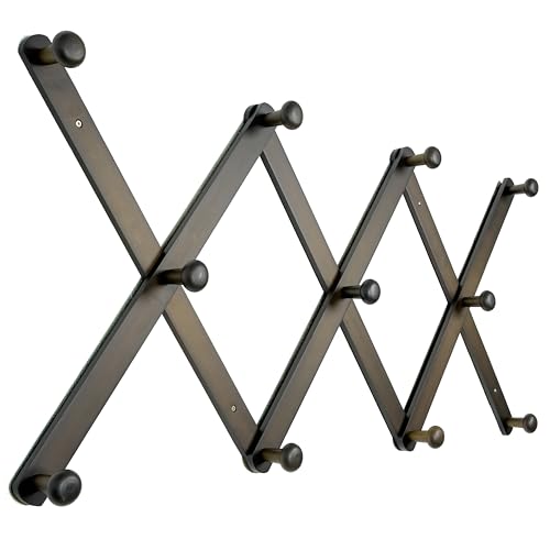 SKOLOO Large Hat Rack for Wall, Wooden Accordion Wall Hanger, Modern, Expandable Coat Hooks, Hat Display Rack for Home, Office, and Studio, 11 Peg, Dark Walnut by SKOLOO - Used condition - US$25.11