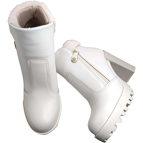Bota Beira Rio Estilo Fashion Napa Berlim/Pelo Almere Salto Médio, Branco,Off, 35