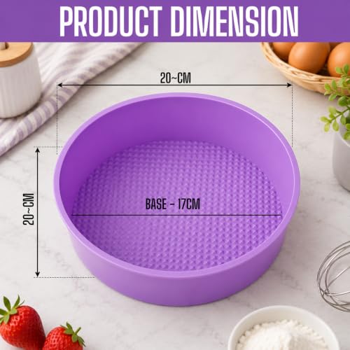 Image of PureBake Silicone Cake Mould Round for Baking, 8 inch Mold, Non-Stick, BPA-Free, Microwave Safe, Flexible, 2.16 inches Deep, Easy Release -1 PCS Random Color