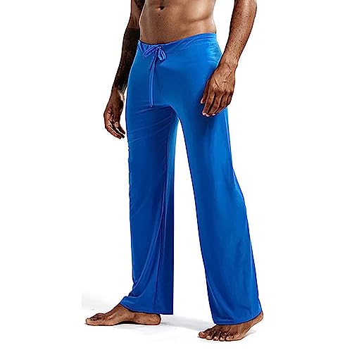 ZWRXW Pajama Pants for Men Ice Silk Low Rise Elastic Drawstring Yoga Lounge Long Trousers Fashion Sleepwear Bottoms2