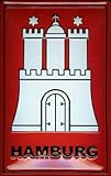 EMBALIT Einbrennlackierung Buddel-Bini Versand Blechschild Nostalgieschild Hamburg Wappen Stadtwappen historisches Schild Retro