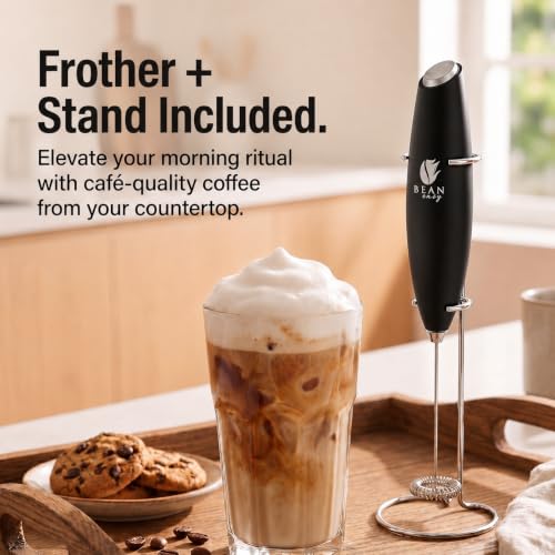Bean Envy Milk Frother Handheld - Coffee Mixer Wand with Stand - Black - Image 4