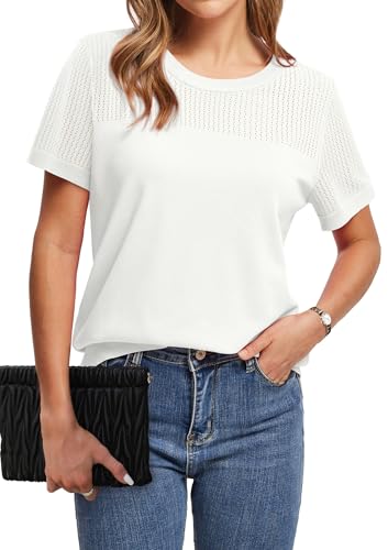 Image of WIHOLL Short Sleeve Sweater for Women Trendy Summer Tops 2026 Early Spring Fashion Business Casual Outfits