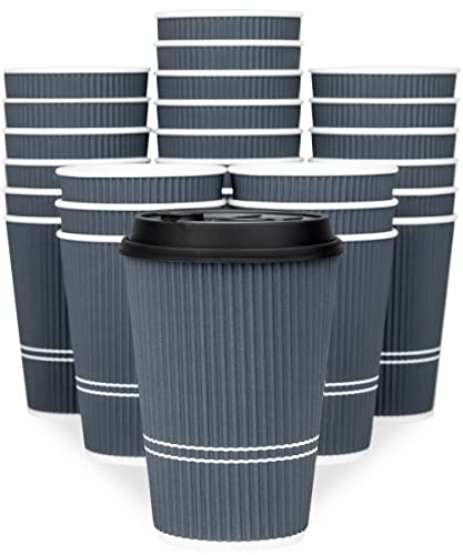 Glowcoast Disposable Coffee Cups with Lids 12 oz - 80 Pack Insulated To Go Hot Cups, Leak-Proof Resealable Lids, No Sleeve Needed for Coffee Tea Cocoa - Dusk Grey