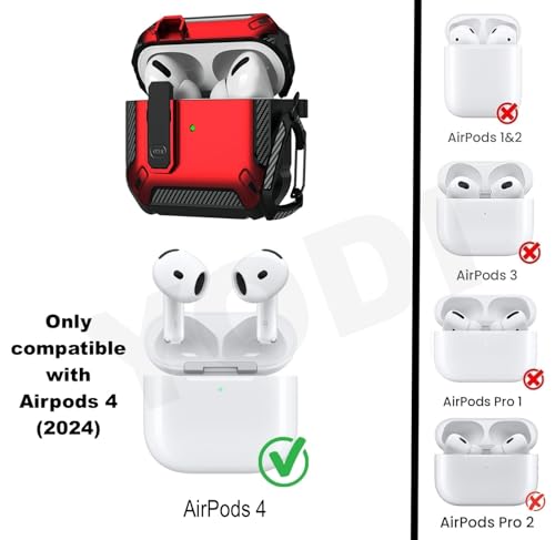 Image of YODI Case Cover for Airpods Pro|Pro 2|Airpods Pro 3|Airpods 4 Pouch, Silicone Cases with Cleaner Kit 360 Drop Protection,Shock-Resistant ((Bump-RED), Airpods 4)