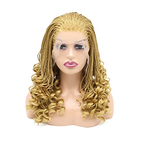 Kalisa Lace Front Braided Wig for Women Curly Box Braided Wig Fully Handmade Synthetic Curly Ends Lace Wig Heat Resistant Fiber Micro Braided Daily Makeup Wig (16, Blonde 613)