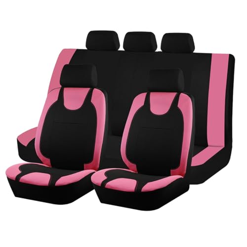 Bittwee 9PCS Car Seat Covers Full Set, Polyester Washable Vehicle 5-Seats Protectors with Headrest Cover, Comfortable Automobile Seat Interior Protection, Universal for Sedan Truck SUV (Pink)