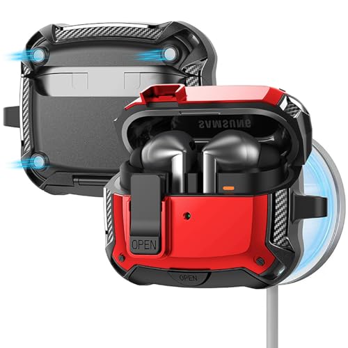Miimall Case Compatible with Galaxy Buds 3 FE(2025)/Buds 3 /Buds 3 Pro (2024),Protective Cover with Carabiner,Shockproof & Scratchproof PC Case,Wireless Charging,Red by Miimall - Used condition - CA$8.56
