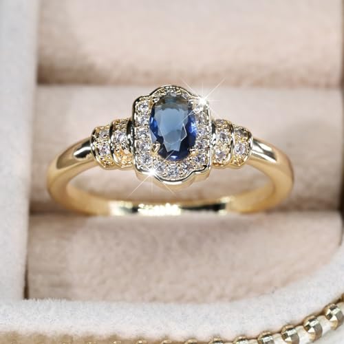 hsiyyecg Oval Shape Yellow Gold Plated Simulate Sapphire Engagement Statement Ring,Fashion Gemstone Jewelry Sets Promise Rings for Women（8） by hsiyyecg - Used condition - Image 4