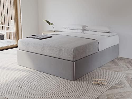VANT Upholstered Platform Bed - King Size -weave blue denim - Easy Assembly Bed Frame No Box Spring Needed Foundation for Optimal Support - Sleek Modern Design for Any Bedroom