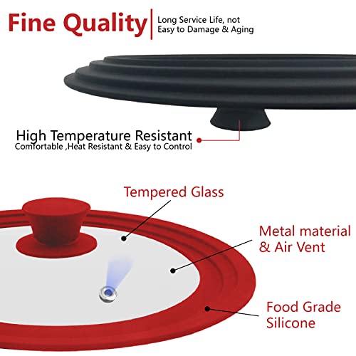 Vdgpwa Universal Lids For Pots, For Pans & Frying Pans - Tempered Glass Lid, Food Safe Silicone, Cold Touch Handle & Dishwasher Safe, Fits 6.5", 7" & 8" Dia, 9.5", 10" & 11" Dia Cookware (2Pk) #TOP3