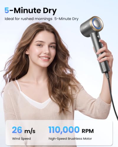 Hair Dryer, CONFU Ion Hair Dryer with Diffuser for Curly Hair, 110000 RPM Professional High Speed Blow Dryer, 1400W Diffuser Hairdryers Fast Drying for Women Men — view 2