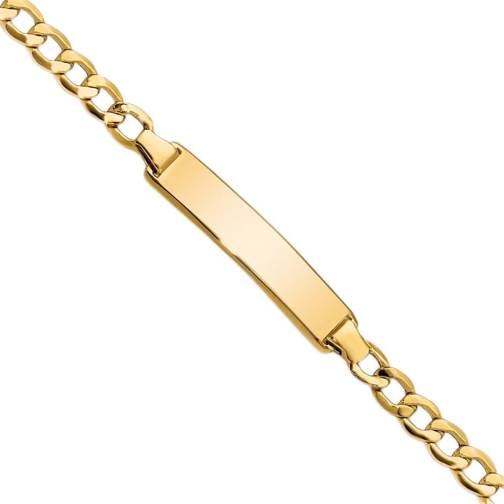 14K Yellow Gold Semi-solid Cuban Link ID Bracelet