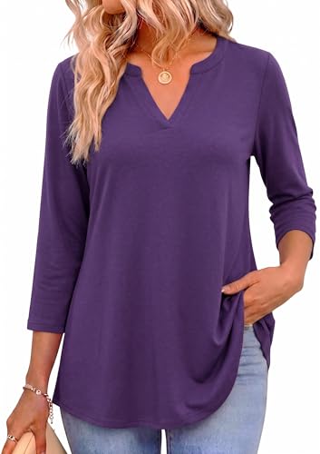 Image of Zeagoo Womens 3 /4 Length Sleeve Tops V Neck Tunic Dressy Casual Blouse