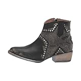 Corral Boots Women's Black Star Inlay & Studs Ankle Boots | Round Toe Low Heel Cowhide Short Western Cowgirl Boots, Size: 8, Width: M