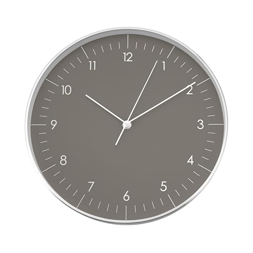 LUUK LIFESTYLE Silent Quartz Wall Clock, Nordic and Minimalist Design, Interior Decoration for Living Room, Kitchen, Bedroom, Dark Grey and Silver