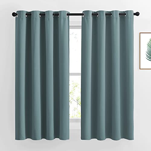NICETOWN Blackout Curtains 63 Length - Grommet Window Treatment Thermal Insulated Solid Room Darkening Drapes for Living Room, Greyish Blue, 2 Panels,