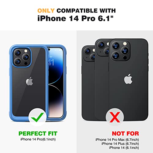Diaclara Designed For Iphone 14 Pro Case 6.1’’, [2023 Upgraded] Full Body Rugged Case W/Built-In Touch Sensitive Anti-Scratch Screen Protector+9H Tempered Glass Camera Lens Protector (Elegant Blue) #TOP6