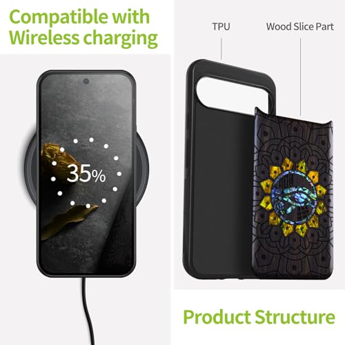 Coque Pixel 9 Pro en bois gravé et nacre de shell unique Carveit - 4