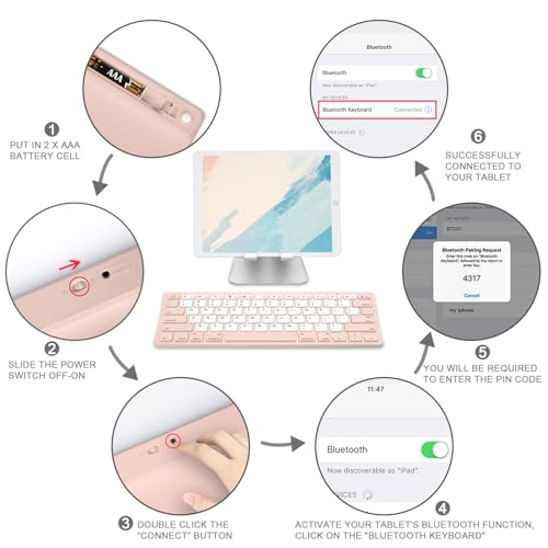 Image of OMOTON Bluetooth Keyboard Compatible with iPad A16 11th 10th Generation, iPad 10.2 (9th /8th /7th), iPad Pro 13 /12.9 /11 inch, iPad Air /Mini and More iOS Devices, Pink & Pearl White