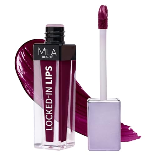 Image of Mila Beaute Locked In Lips Transfer Proof Liquid Lipstick | 12 Hrs Non Transfer | Highly Pigmented and Hydrating | Transfer Proof Formula with Hyaluronic Acid | Smooth Glide Application - (Blackcurrant Cake, 4.5 ml)
