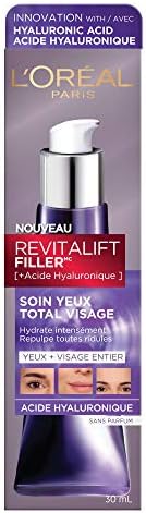 L'Oreal Paris Revitalift Filler Eye Cream for Face Moisturizer With Hyaluronic Acid, Fragrance Free, Alcohol Free, 30ml, 30 Milliliters