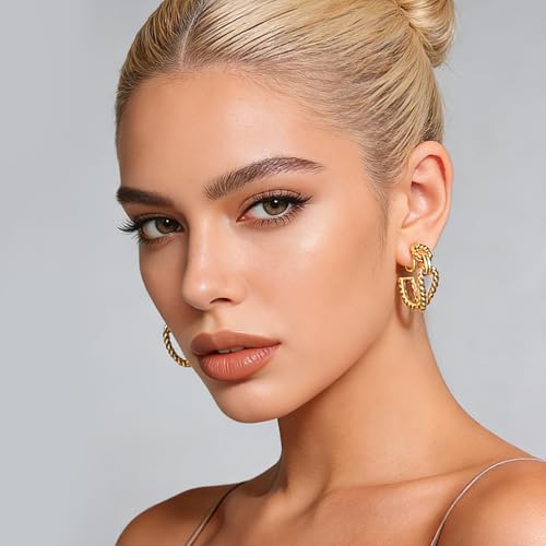 Gold Clip On Hoop Earrings for Women 14K Gold Plated Twisted Cuff Clip On Earrings Non Pierced Chunky Open Hoop Earrings by FILMOON - Image 6