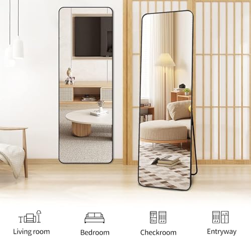 SKY-TOUCH Full Length Mirror 151x42cm, Floor Mirrors with Aluminum Alloy Frame Free-Standing Leaning Large Bedroom Dressing Mirror, Full Body Mirror with Stand for Living Room,Bedroom,Black