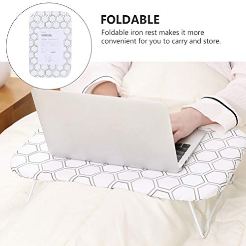 VOSAREA Tábua de passar de mesa com pernas dobráveis, descanso de ferro a vapor com capa de algodão,