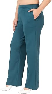 Mlada Mid Waist Wide Leg Flared Pants Elastic Waist Band for Women Office Work Formal Wear Stretch Cotton Knit Flare Pants... Price In India