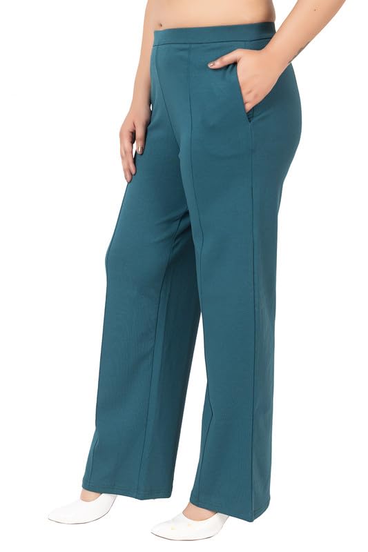 Image of Mlada Mid Waist Wide Leg Flared Pants Elastic Waist Band for Women Office Work Formal Wear Stretch Cotton Knit Flare Pants Utility Pockets Extra Flare Pants Trousers for Travel