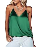 Ekouaer Women's Silk Satin Camisole Tank Tops V Neck Sleeveless Spaghetti Straps Blouse Casual Racerback Shirt(Green,XL)