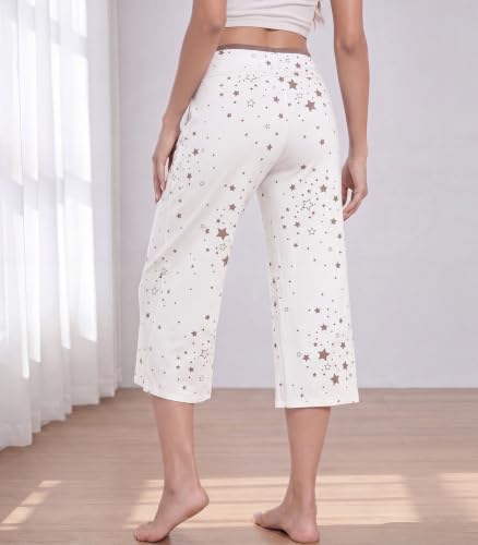Image of WiWi Bamboo Viscose womens capri pants Wide Leg Pajama Super Soft Lounge knit Sleep shorts Cooling Pj Bottoms S-XXL