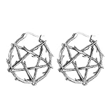 HZMAN Stainless Steel Vintage Branch Pentagram Hoop Earring Wiccan Magical Star Earrings for Men Women Jewelry Gift