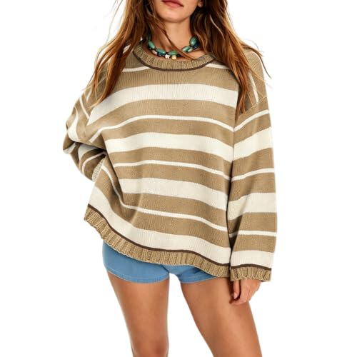 Knit Sweater for Women Knit Loose Thermal Casual Striped Trendy Shirt — view 2