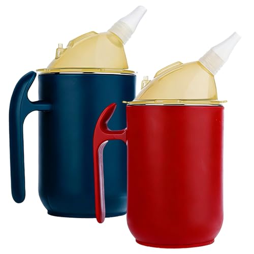 XEERUN 2PCS 3-In-1 Schnabeltasse Senioren, 400ML Erwachsenen Schnabelbecher, Schnabeltasse Erwachsene mit Griff, Auslaufsichere Trinkbecher für Patienten, Behinderte, Mutterschaft, (Rot & Blau)