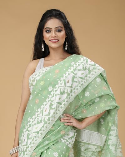 Image of OISHANI SAREE GHOR Women's Traditional Bengal Cotton Silk Soft Jamdani Saree - Beautiful design and Quality - Without Blouse Piece
