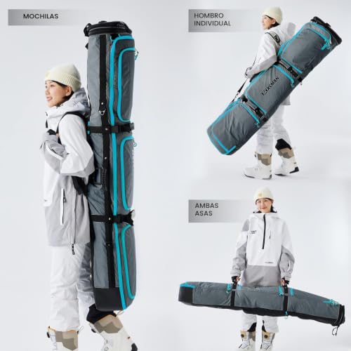Miniatura 5 de Xcman Bolsa De Snowboard Acolchada Con Ruedas, Longitud Ajustable 63-75 Pulgadas, Bolsa Acolchada Para Viajar Al Aire, Capacidad De Carga 100l Nevy Blue