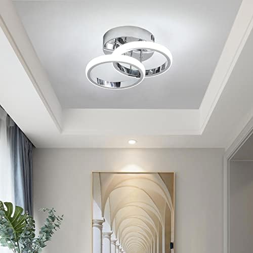 Light Fixture Ceiling Silver Round Simple Small Ceiling Light Cool White Light for Corridor Kitchen Ceiling Light Fixtures Stairs Study Room 22W
