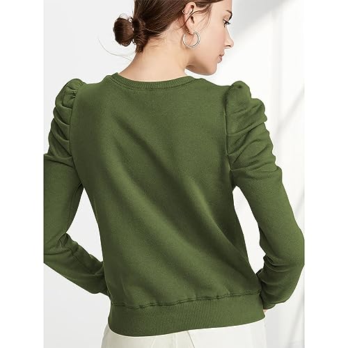 GOTOTOP Blusa feminina de manga comprida bufante gola redonda ajuste solto casual rosa vermelha, OD