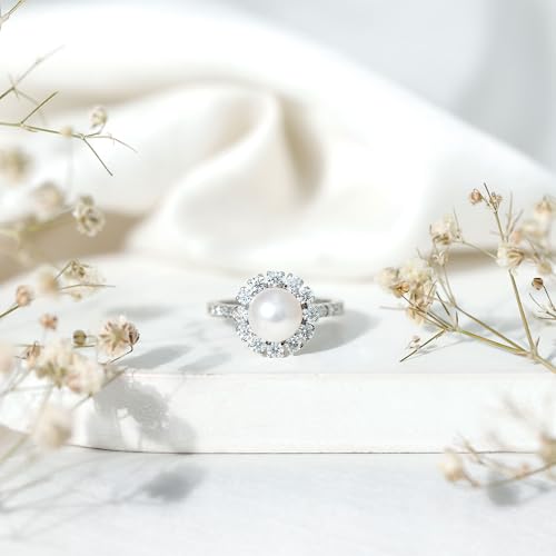 Natural Pearl Halo Ring for Women, 8 MM Freshwater Pearl, AAA Quality, June Birthstone3