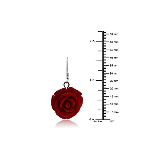 Gem Stone King 20Mm 925 Sterling Silver Red Simulated Coral Carved Rose Flower Earrings #TOP4