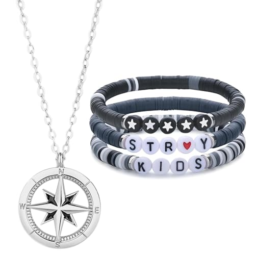 MLPKOI 3 Pulseras de Stray Kids & 1 Collar, Moda Pulsera Mujer, Pulseras Kpop,...