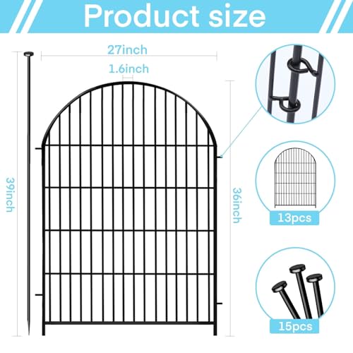 Garden Fencing 36 Inch High with Gate, 14 Panels Garden Fence Total 30.6 Ft(L),No Dig Animal Barrier, Rustproof Metal Wire Garden Fences and Borders for Dogs, Rabbits, Flower Bed Fencing